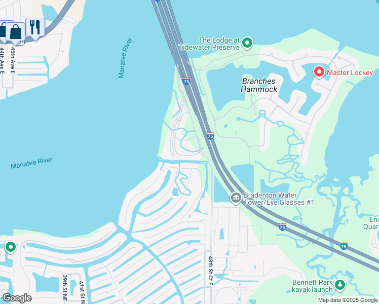 map of restaurants, bars, coffee shops, grocery stores, and more near 811 Tidewater Shores Loop in Bradenton