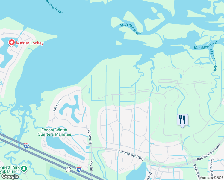 map of restaurants, bars, coffee shops, grocery stores, and more near 6515 Grand Estuary Trail in Bradenton