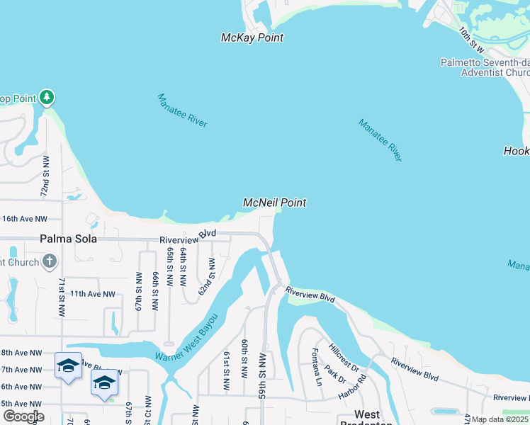 map of restaurants, bars, coffee shops, grocery stores, and more near 5912 Riverview Lane in Bradenton