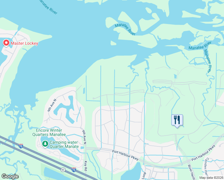 map of restaurants, bars, coffee shops, grocery stores, and more near 6519 Grand Estuary Trail in Bradenton