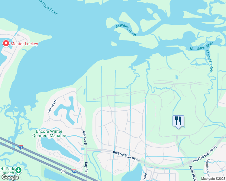 map of restaurants, bars, coffee shops, grocery stores, and more near 6610 Grand Estuary Trail in Bradenton