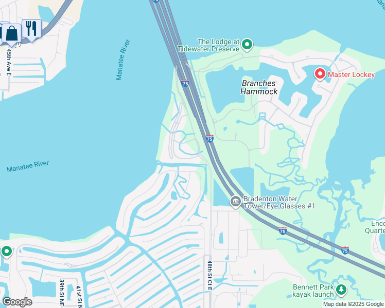map of restaurants, bars, coffee shops, grocery stores, and more near 811 Tidewater Shores Loop in Bradenton