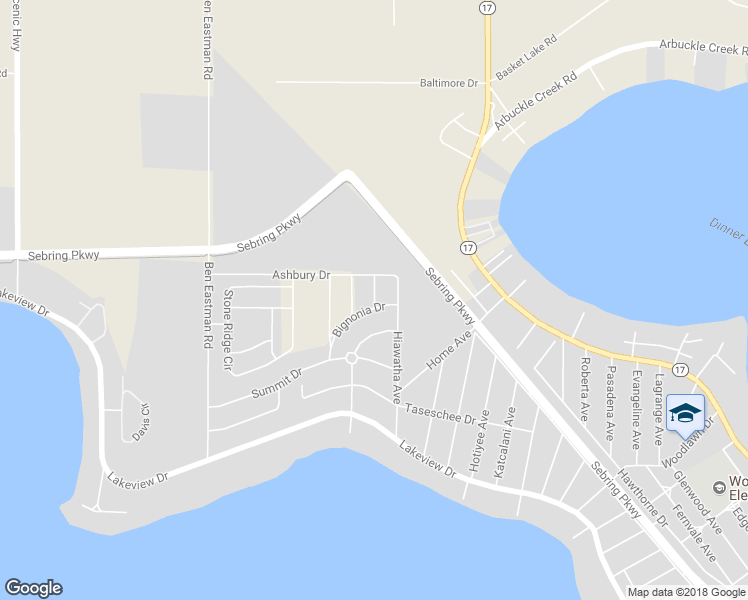 map of restaurants, bars, coffee shops, grocery stores, and more near 1801 Desoto Place in Sebring
