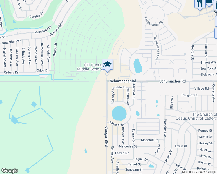 map of restaurants, bars, coffee shops, grocery stores, and more near 1532 Cougar Boulevard in Sebring