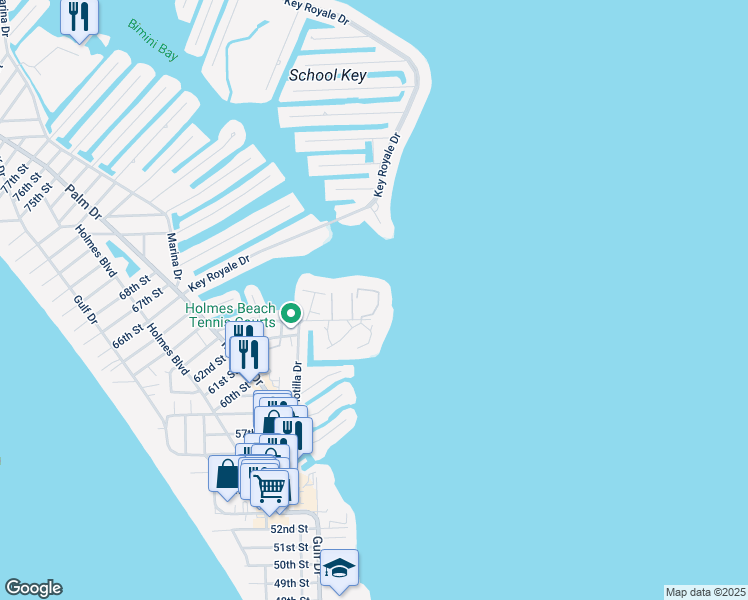 map of restaurants, bars, coffee shops, grocery stores, and more near 6400 Flotilla Drive in Holmes Beach