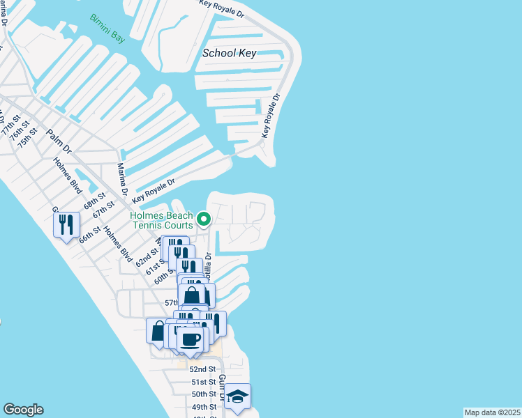 map of restaurants, bars, coffee shops, grocery stores, and more near 6400 Flotilla Drive in Holmes Beach