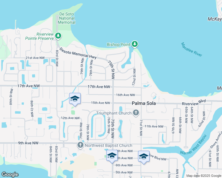 map of restaurants, bars, coffee shops, grocery stores, and more near 7412 17th Avenue Northwest in Bradenton