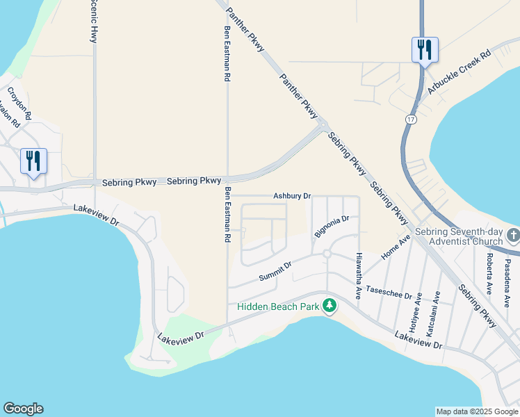 map of restaurants, bars, coffee shops, grocery stores, and more near 1269 Stone Ridge Cir in Sebring