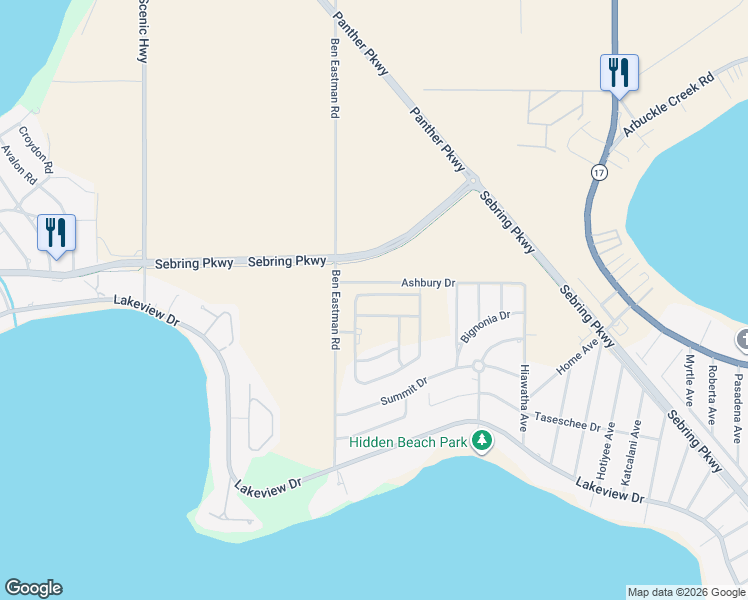 map of restaurants, bars, coffee shops, grocery stores, and more near 1269 Stone Ridge Cir in Sebring