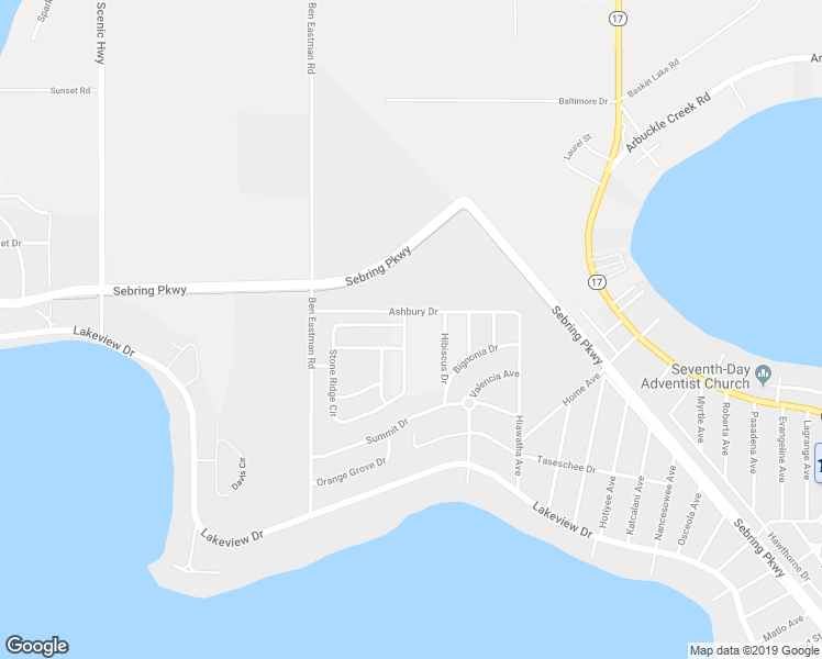 map of restaurants, bars, coffee shops, grocery stores, and more near 1313 Stone Ridge Circle in Sebring