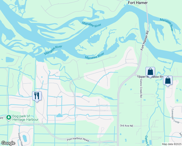 map of restaurants, bars, coffee shops, grocery stores, and more near 10323 Winding Stream Way in Bradenton