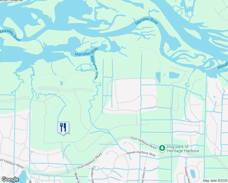 map of restaurants, bars, coffee shops, grocery stores, and more near 522 River Crane Street in Bradenton