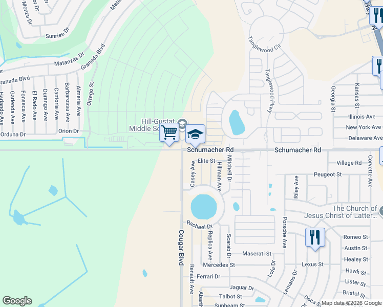 map of restaurants, bars, coffee shops, grocery stores, and more near 1532-1898 Cougar Boulevard in Sebring