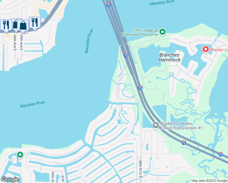 map of restaurants, bars, coffee shops, grocery stores, and more near 910 Tidewater Shores Loop in Bradenton