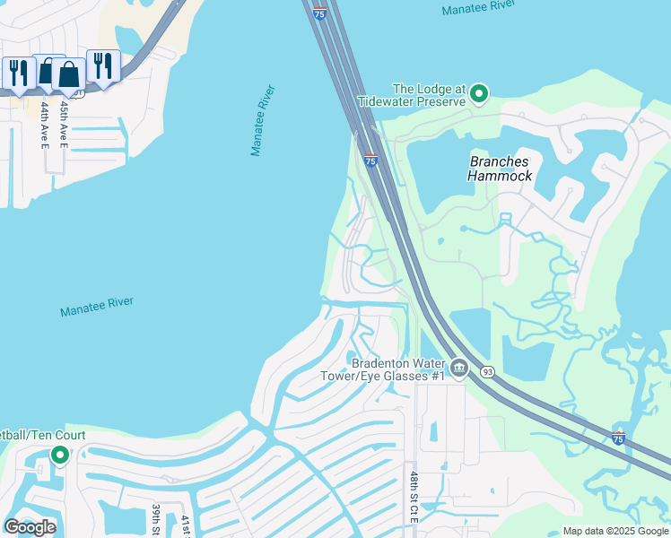 map of restaurants, bars, coffee shops, grocery stores, and more near 910 Tidewater Shores Loop in Bradenton