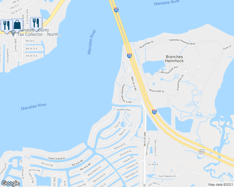 map of restaurants, bars, coffee shops, grocery stores, and more near 910 Tidewater Shores Loop in Bradenton