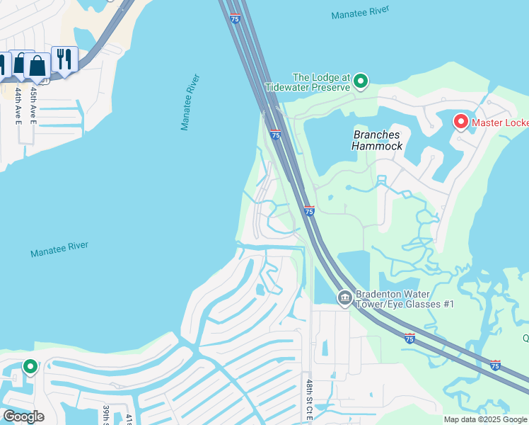 map of restaurants, bars, coffee shops, grocery stores, and more near 4700 Tidewater Preserve Boulevard in Bradenton