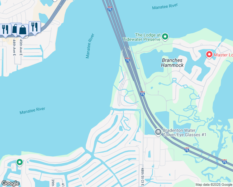 map of restaurants, bars, coffee shops, grocery stores, and more near 910 Tidewater Shores Loop in Bradenton