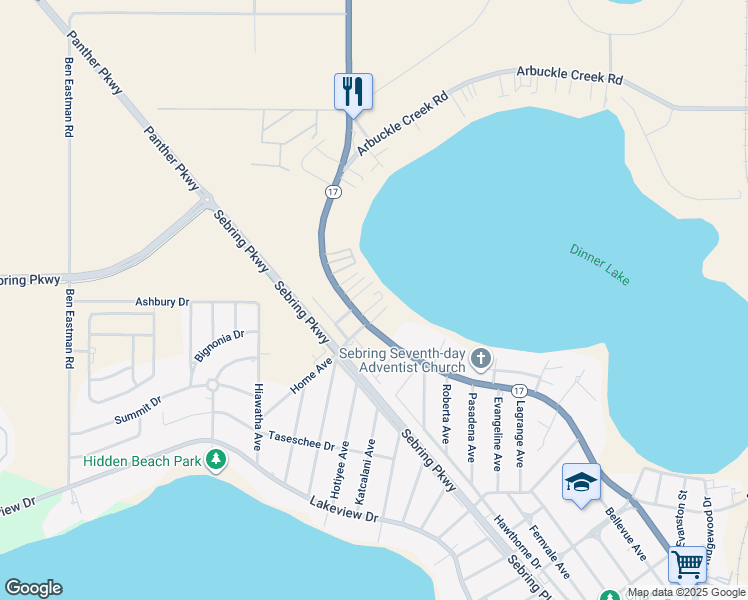 map of restaurants, bars, coffee shops, grocery stores, and more near 2620 Florida 17 in Sebring