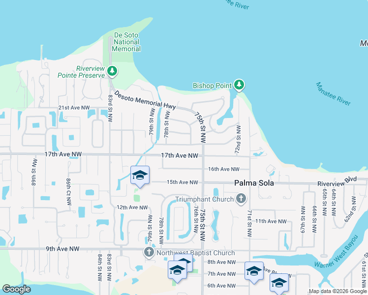map of restaurants, bars, coffee shops, grocery stores, and more near 7611 18th Avenue Northwest in Bradenton