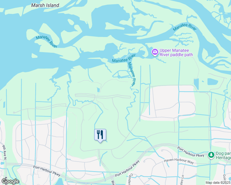 map of restaurants, bars, coffee shops, grocery stores, and more near 7225 River Hammock Drive in Bradenton