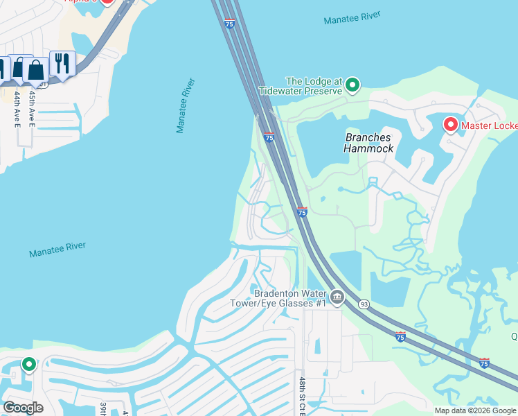 map of restaurants, bars, coffee shops, grocery stores, and more near 4700 Tidewater Preserve Boulevard in Bradenton