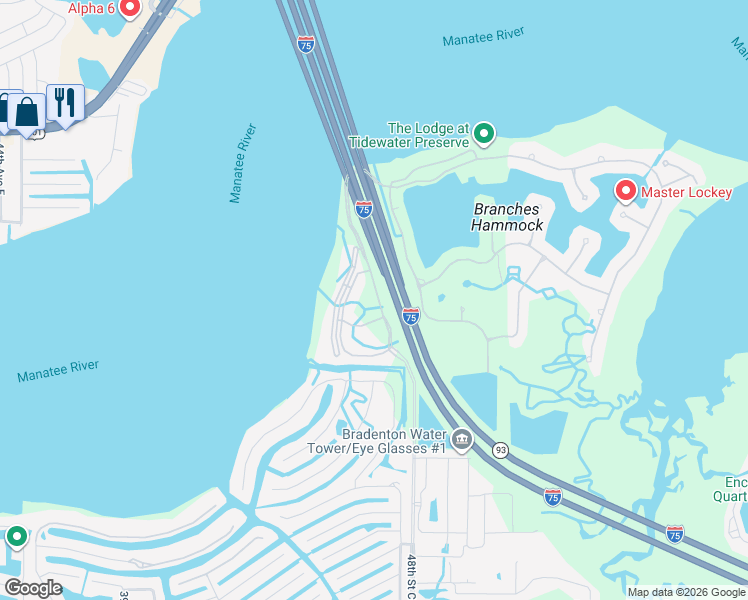 map of restaurants, bars, coffee shops, grocery stores, and more near 287 48th Street Court Northeast in Bradenton