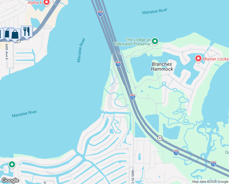 map of restaurants, bars, coffee shops, grocery stores, and more near 1010 Tidewater Shores Loop in Bradenton