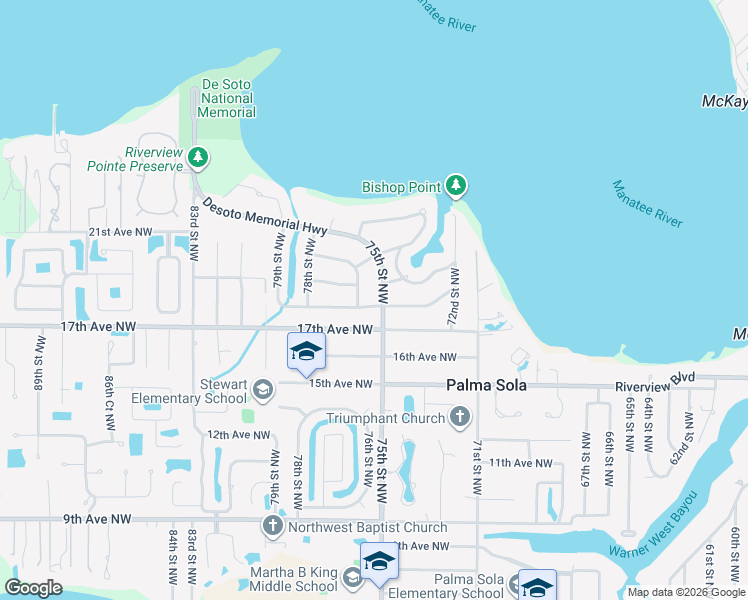 map of restaurants, bars, coffee shops, grocery stores, and more near 1808 75th Street Northwest in Bradenton