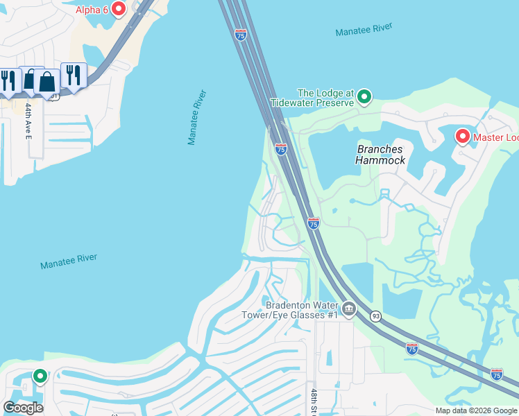 map of restaurants, bars, coffee shops, grocery stores, and more near 1010 Tidewater Shores Loop in Bradenton