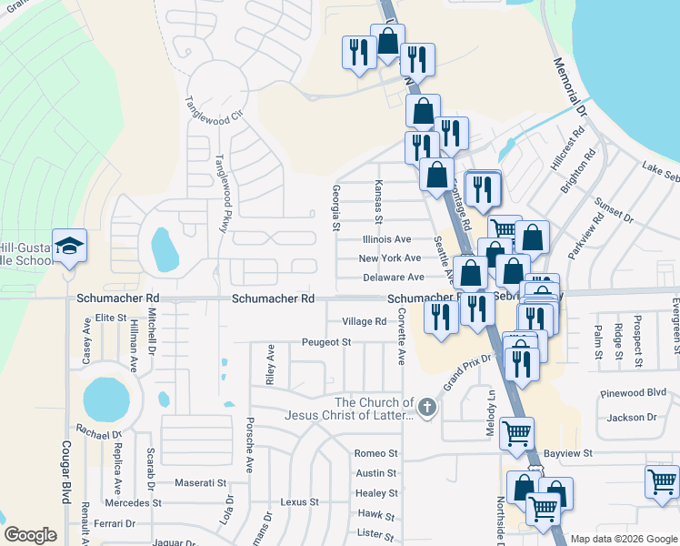 map of restaurants, bars, coffee shops, grocery stores, and more near 3535 New York Avenue in Sebring