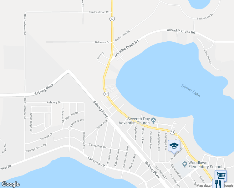 map of restaurants, bars, coffee shops, grocery stores, and more near 2036 Sugrue Ave in Sebring