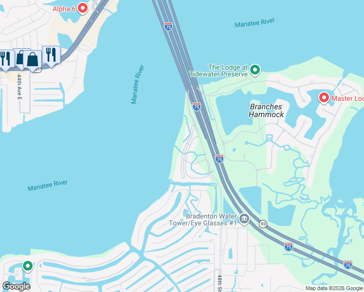 map of restaurants, bars, coffee shops, grocery stores, and more near 1010 Tidewater Shores Loop in Bradenton