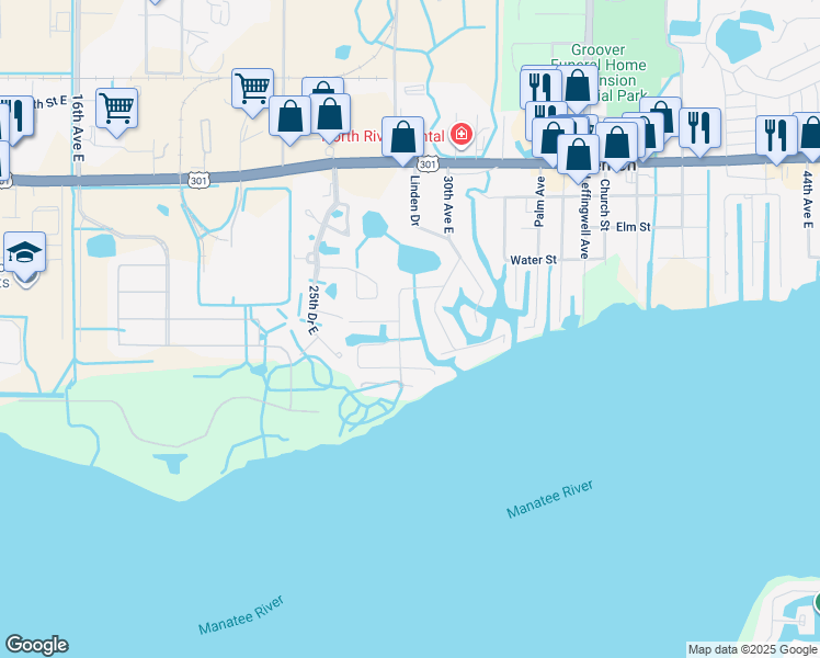 map of restaurants, bars, coffee shops, grocery stores, and more near 348 Highland Shores Drive in Ellenton