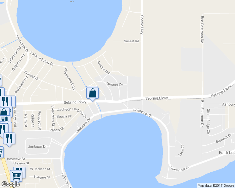 map of restaurants, bars, coffee shops, grocery stores, and more near 2033 Avalon Rd in Sebring