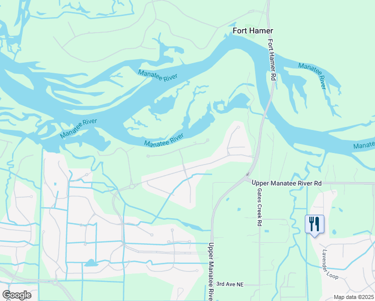 map of restaurants, bars, coffee shops, grocery stores, and more near 10606 Riverbank Terrace in Bradenton