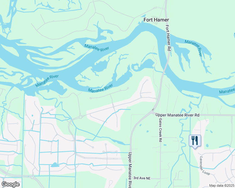 map of restaurants, bars, coffee shops, grocery stores, and more near 10606-10610 Riverbank Terrace in Bradenton