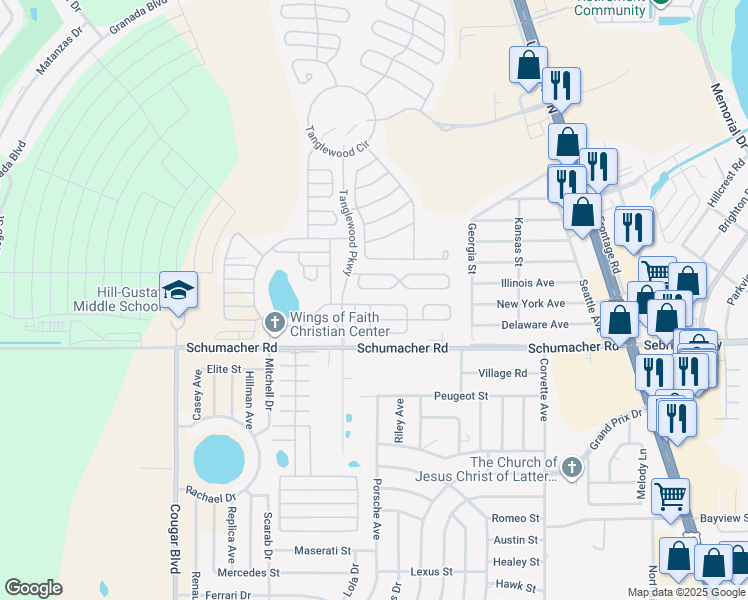 map of restaurants, bars, coffee shops, grocery stores, and more near 3024 Going to the Sun in Sebring