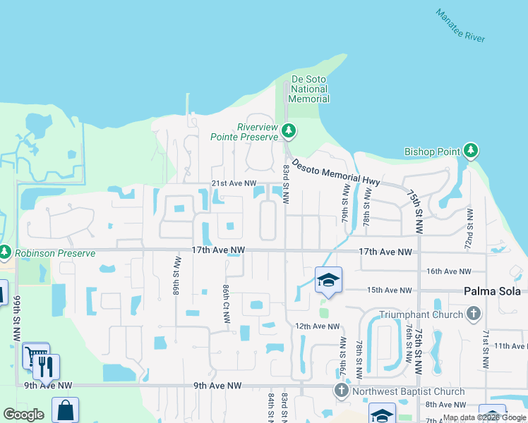 map of restaurants, bars, coffee shops, grocery stores, and more near 2035 84th Street Circle Northwest in Bradenton