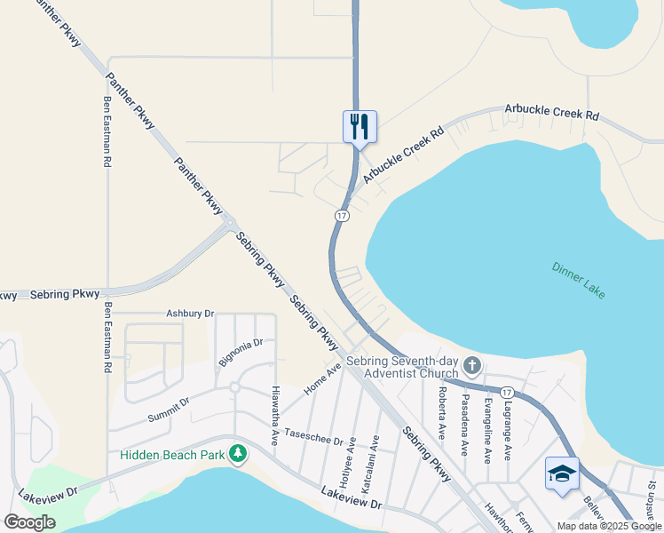 map of restaurants, bars, coffee shops, grocery stores, and more near 3001 Florida 17 in Sebring