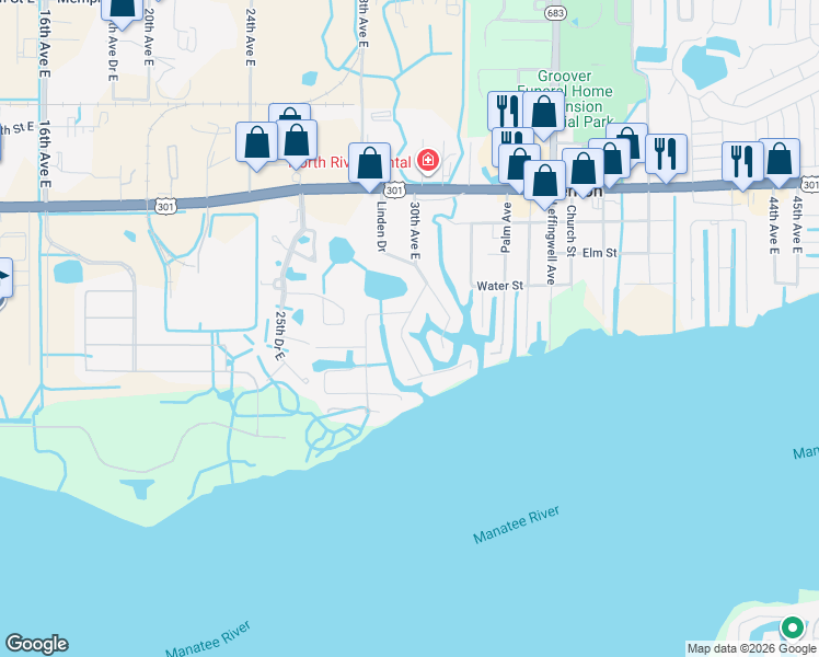 map of restaurants, bars, coffee shops, grocery stores, and more near 336 Shore Drive in Ellenton