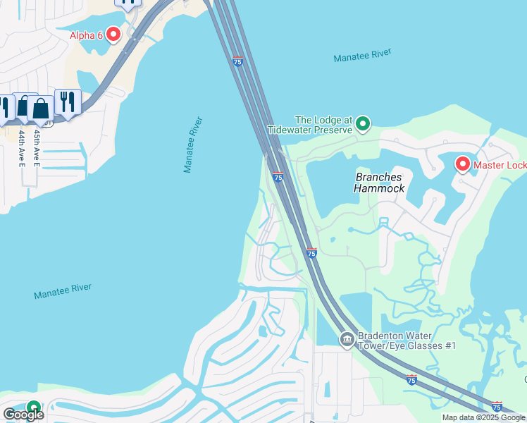 map of restaurants, bars, coffee shops, grocery stores, and more near 170 Tidewater Preserve Boulevard in Bradenton