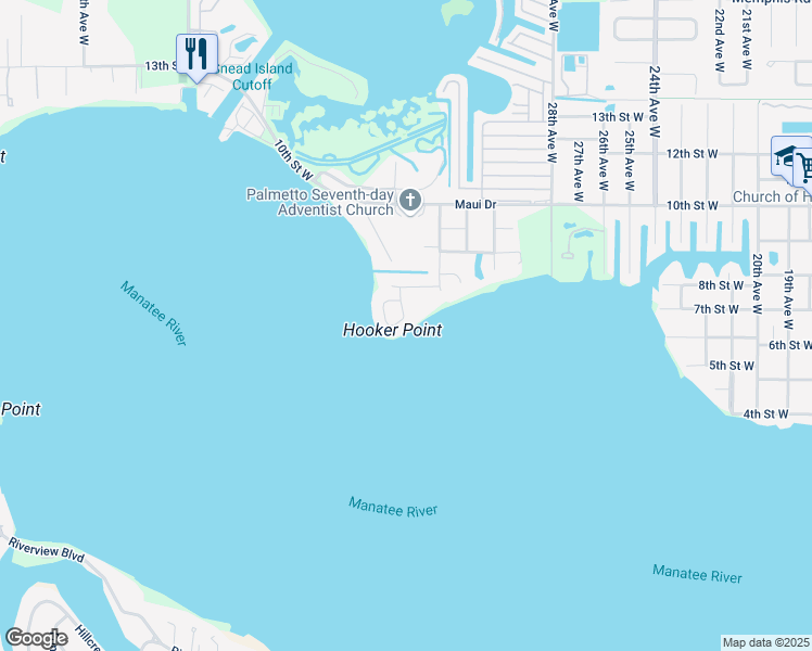 map of restaurants, bars, coffee shops, grocery stores, and more near 3321 7th Street Court West in Palmetto