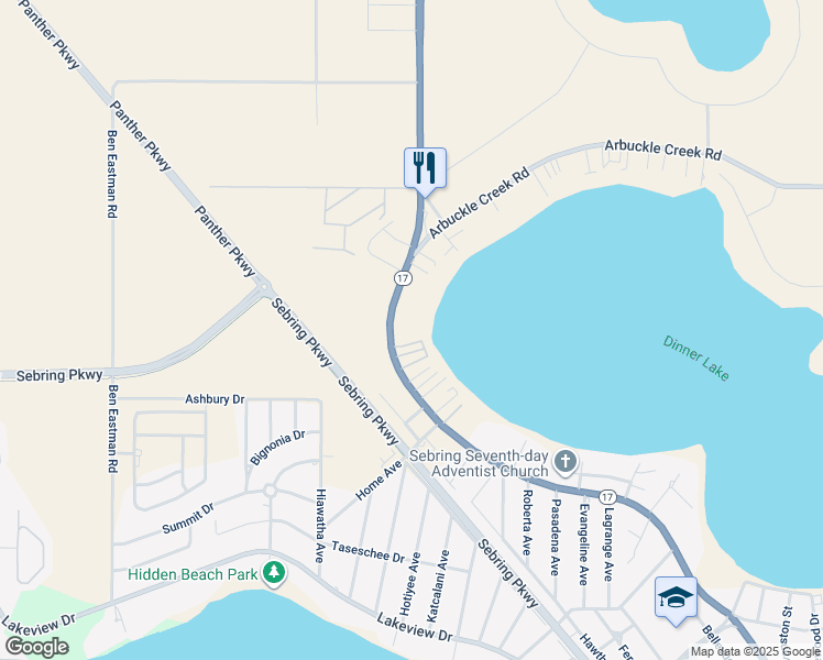 map of restaurants, bars, coffee shops, grocery stores, and more near 3132 Florida 17 in Sebring