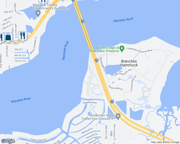 map of restaurants, bars, coffee shops, grocery stores, and more near 170 Tidewater Preserve Boulevard in Bradenton