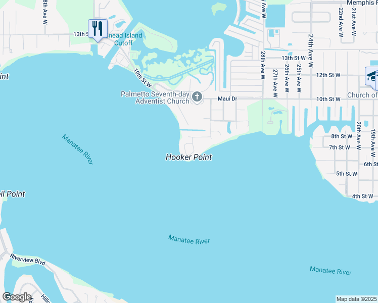 map of restaurants, bars, coffee shops, grocery stores, and more near 3321 7th Street Court West in Palmetto