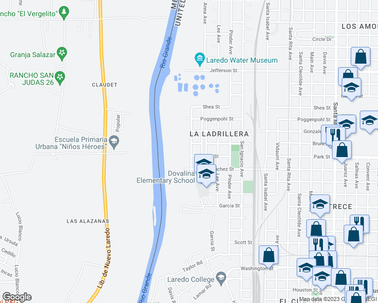 map of restaurants, bars, coffee shops, grocery stores, and more near 2008 Camp Avenue in Laredo