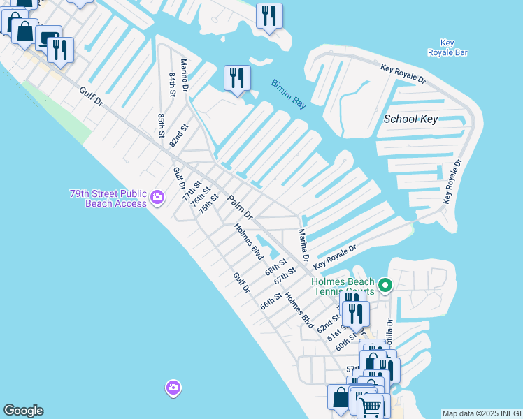 map of restaurants, bars, coffee shops, grocery stores, and more near 401 72nd Street in Holmes Beach