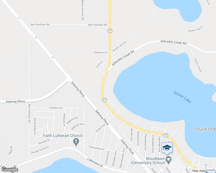 map of restaurants, bars, coffee shops, grocery stores, and more near 3132 Florida 17 in Sebring