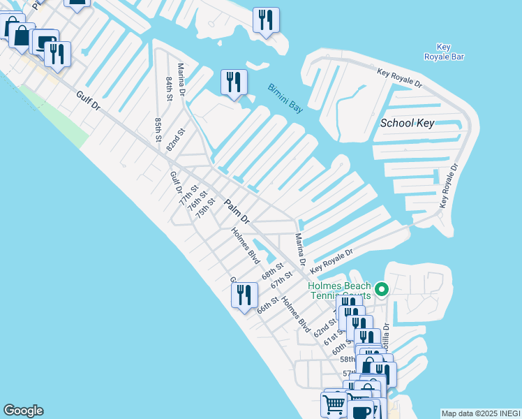 map of restaurants, bars, coffee shops, grocery stores, and more near 401 72nd Street in Holmes Beach
